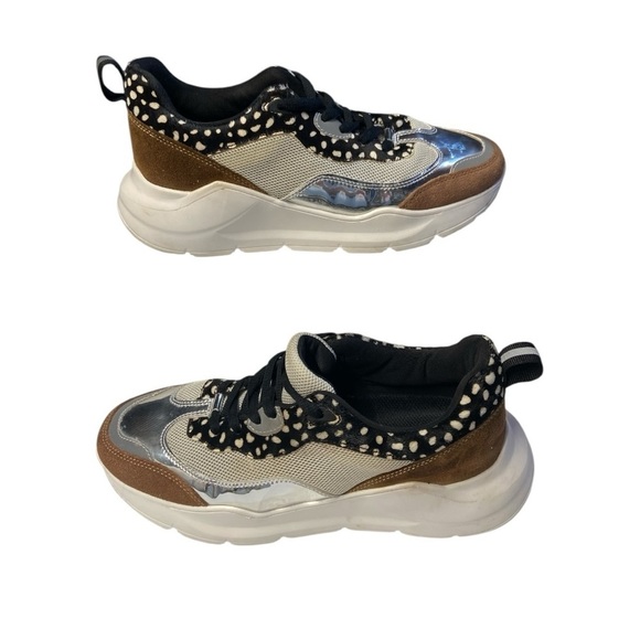 Women’s ALL BLACK Footwear brown suede, silver, and animal print sneaker - Picture 4 of 10